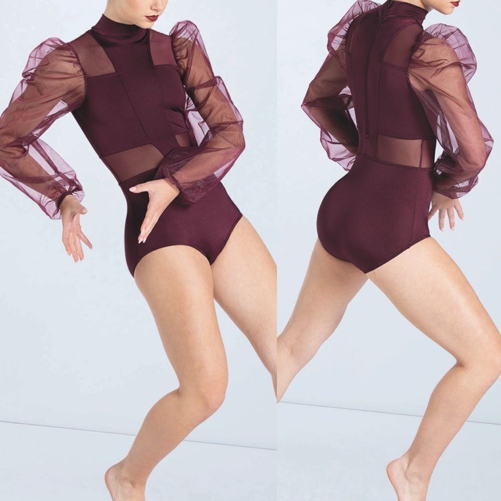 WEISSMAN Elite Dance costume burgundy puff sleeve Dont Let Me Down SH13027 LC